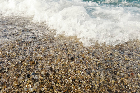 海滩上的蓝色海浪接近夏天的背景