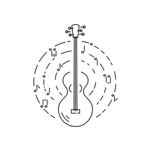 吉他图标隔离在白色背景上。线条样式矢量图