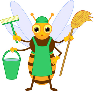 白色背景的卡通清洁蜜蜂