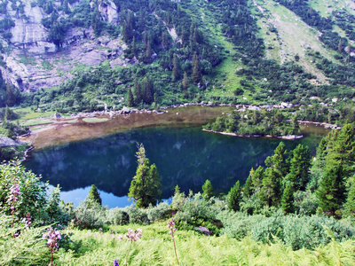 瑞士圣加伦山脉格勒鲁斯阿尔卑斯山脉地区的高山湖畔默格西