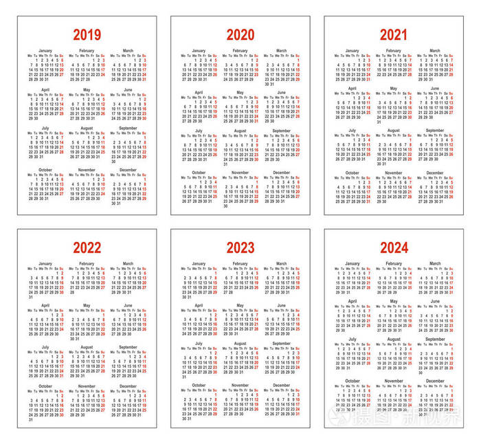 2019-2021图片,2019图片 2019年,2020年,2021年,2022年,2023年和2024年的简单日历