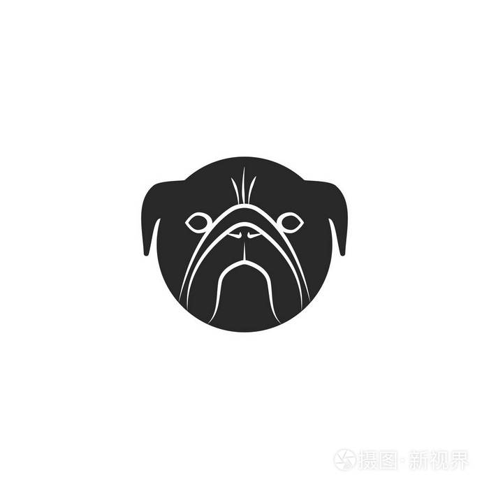 狗头标志黑白矢量插图. 宠物俱乐部会徽模型.