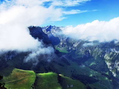 瑞士阿彭策尔Innerrhoden州阿尔普西格尔山区山顶全景