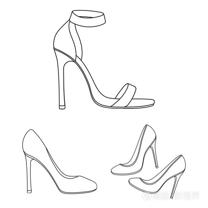 插画 鞋跟和高图标的矢量设计.脚后跟和细高跟鞋的汇集股票向量例证.