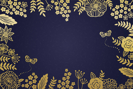 深蓝色背景的装饰性金色花架