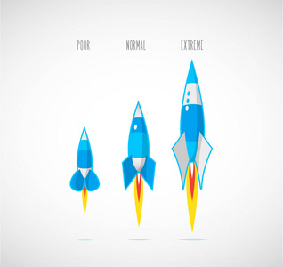 插图背景的产品比较或服务与插图火箭。