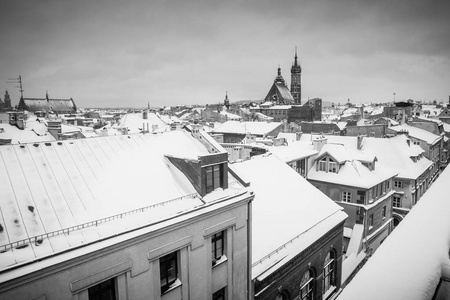 s Basilica on Main Square. BW photo. Poland. Europe.