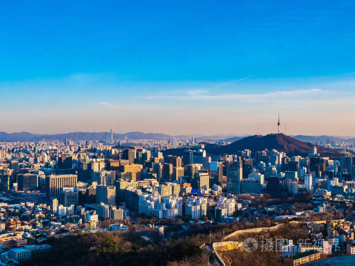 韩国首尔市美丽的建筑建筑,城市景观和塔楼
