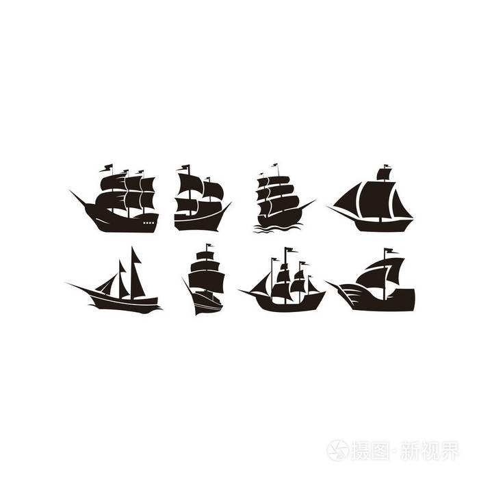 帆船游艇标志设计模板帆船游艇图标. 白色背景上的船标志.