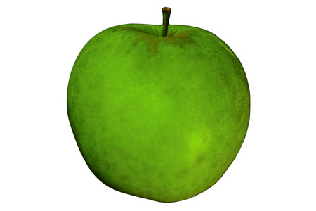 成熟的绿色苹果，白色背景上有茎。 隔离隔离