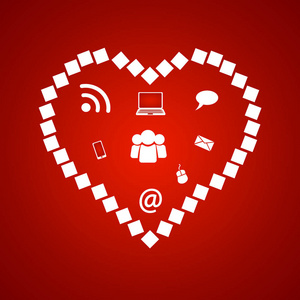 矢量社交媒体概念应用程序和技术图标的心脏形状