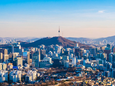 韩国首尔市美丽的建筑与建筑城市景观