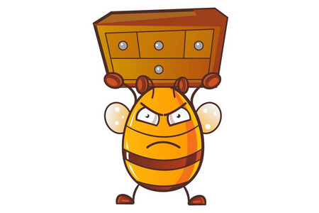 矢量卡通插图可爱蜜蜂愤怒。孤立在白色背景。
