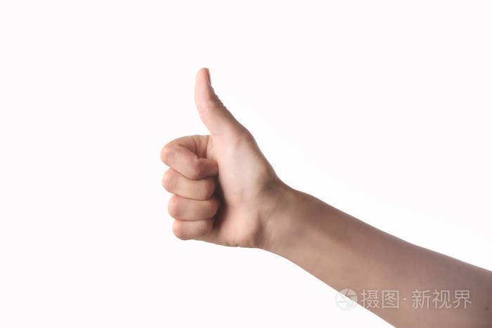 手与拇指分开在白色背景