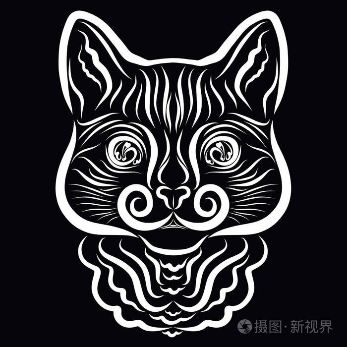 黑色背景白色图案的猫头