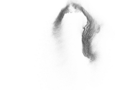 白色背景上分离的黑色粒子爆炸。 抽象灰尘覆盖纹理。