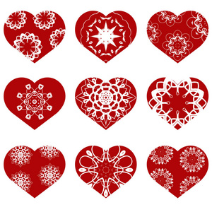 浪漫的红心套孤立在白色背景上。适合激光切割的图像。情人节的象征。
