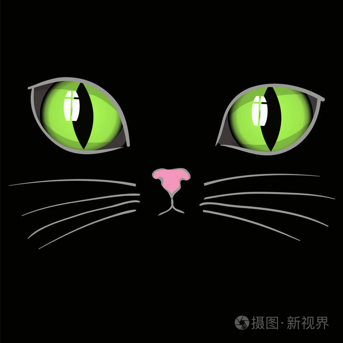 黑猫头绿眼睛动物背景
