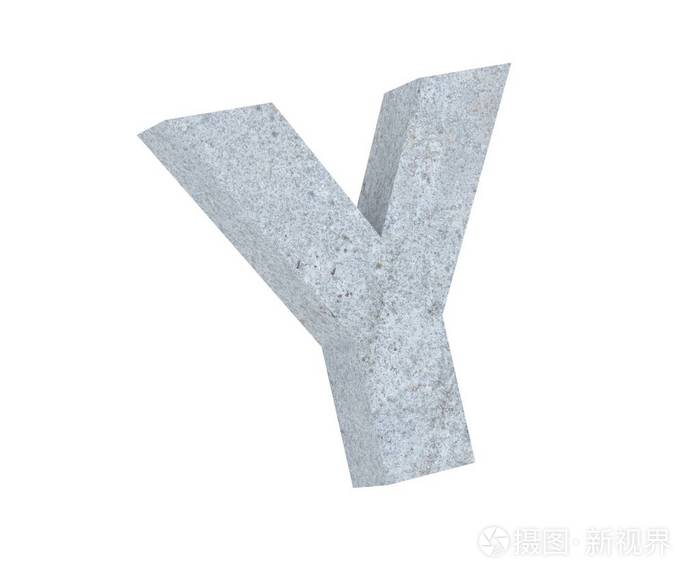 白色背景上孤立的混凝土大写字母y 三维渲染图