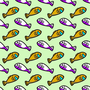 艺术可爱的鱼无缝图案插图背景
