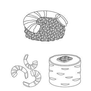 寿司和鱼符号的矢量插图。收集寿司和美食矢量图标股票