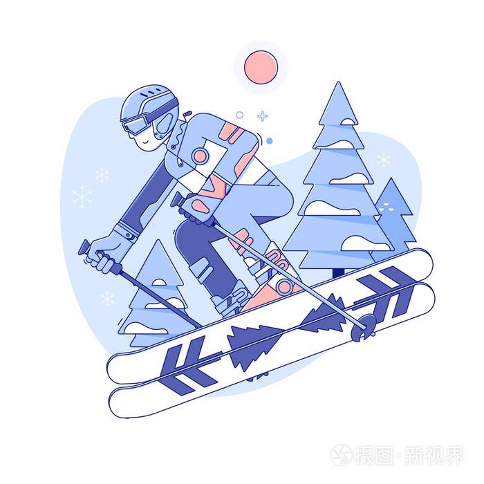 滑雪场滑雪的滑雪场.冬季活动休息.线向量例证