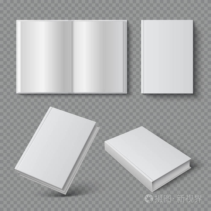 空白小册子涵盖了模型,白色平装书表面,空白教科书杂志目录.3d 向量集
