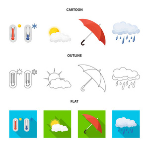 天气和气候图标的矢量插图。 一套天气和云存储符号的网络。