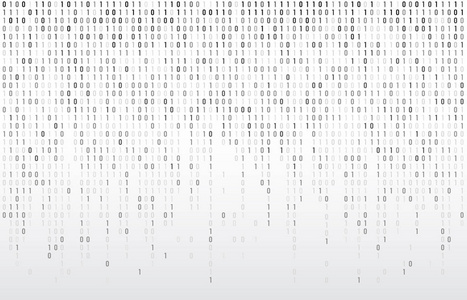 数字二进制代码。计算机矩阵数据下落的数字, 编码排版和代码流灰色向量背景例证