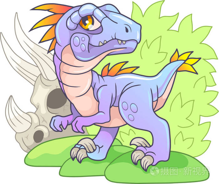 卡通可爱史前恐龙迅猛龙搞笑插图