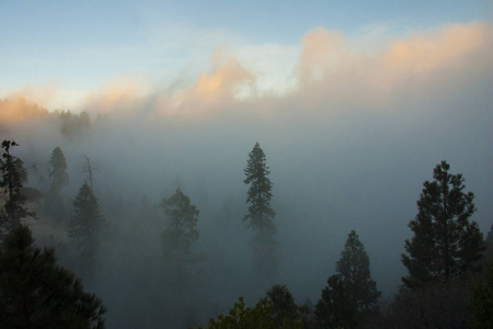 在山顶的云层里。 内华达山脉是美国西部的一个山脉。