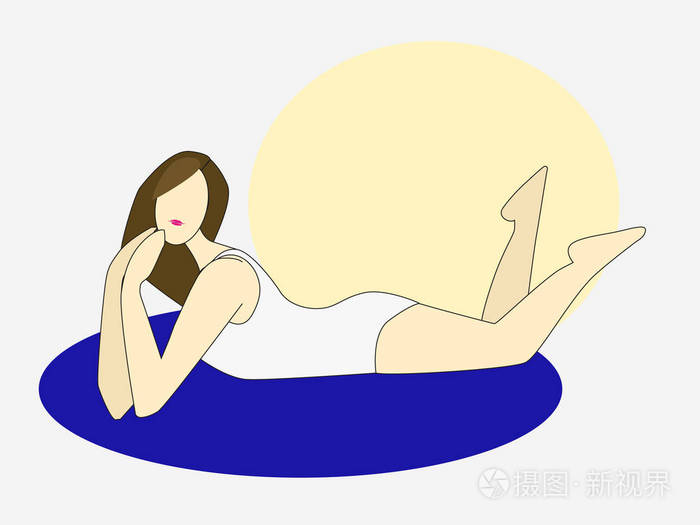 插画 女士插图躺在地板上放松.女模特.休息的概念.