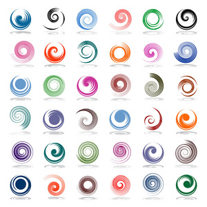 螺旋设计元素。 抽象颜色图标设置。 矢量艺术。