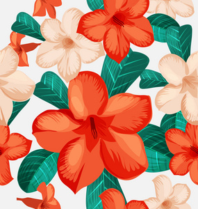 热带花卉的无缝花卉图案。夏威夷风格的羊毛无缝图案用于印花织物纺织壁纸背景