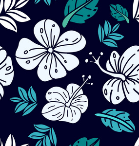 花卉无缝热带图案。 夏威夷式植物墙纸插图