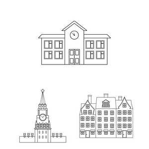 建筑和城市标志的孤立对象。股票的建筑和业务向量图标集