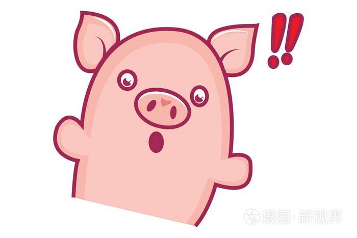 矢量卡通插图可爱猪震惊孤立在白色背景上