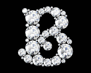 钻石字母与宝石分离在黑色高分辨率3D图像插图。