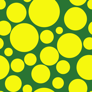 绿色背景上的黄色圆圈无缝图案。