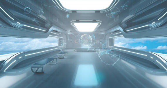 宇宙飞船Interor在未来背景下的三维渲染