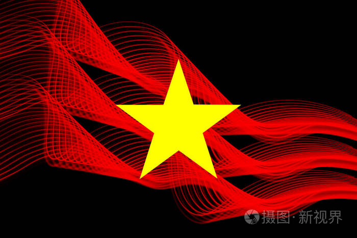 越南国旗霓虹灯在黑色孤立背景上的相交线