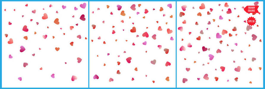 红色和粉红色的心纸屑庆祝活动。 简单的节日现代设计。 假日矢量。 第1套第3套