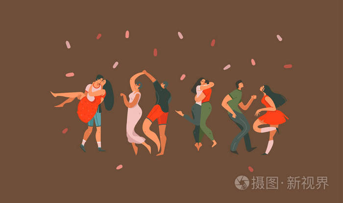 图形快乐情人节概念例证艺术卡片与跳舞的夫妇人一起隔绝在有色的背景