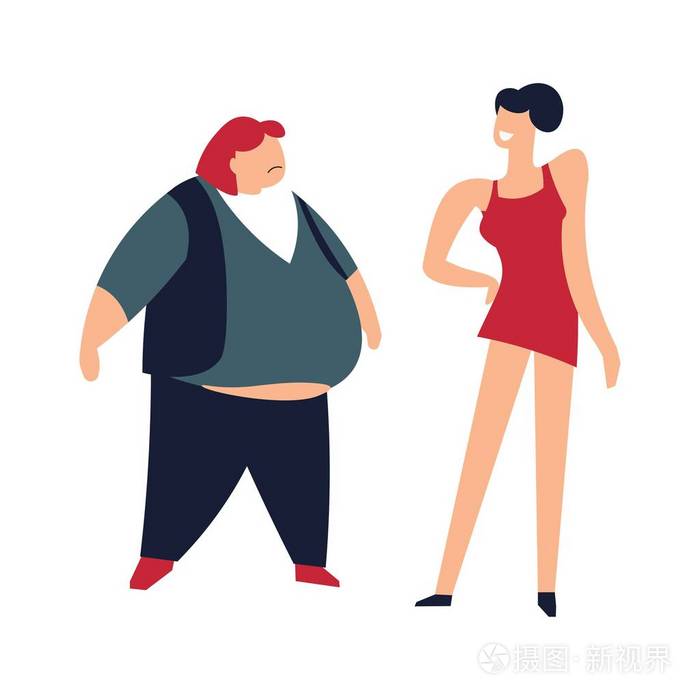 苗条和肥胖的妇女隔离在白色的人类健康概念插图.