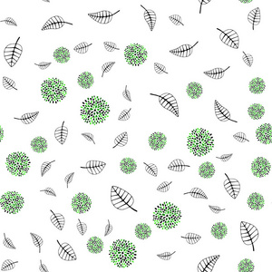浅绿色矢量无缝涂鸦模板与叶花。 创造性的插图在模糊的风格与树叶花。 时尚面料壁纸的图案。