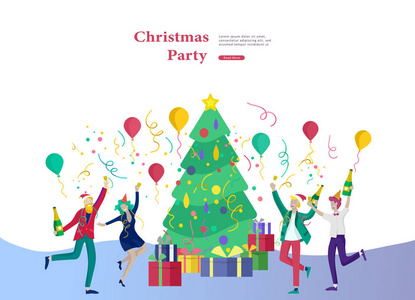 登陆页面模板或卡冬季假期企业聚会。祝大家圣诞快乐, 新年快乐。年轻朋友或同事的公司庆祝