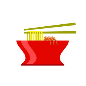 亚洲食品图标。 白色背景虾仁热面汤