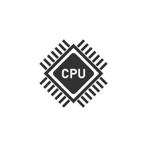 CPU。 白色背景下的黑色图标平