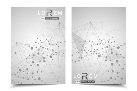 科学的宣传册设计模板。矢量海报布局 分子结构与连接的线和点。科学模式原子 Dna 与杂志 传单 封面 海报设计元素