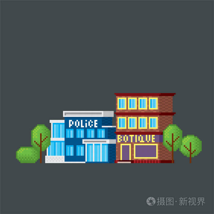 等距警察大楼孤立在白色背景上的平面样式市警察局部现代建筑在白色